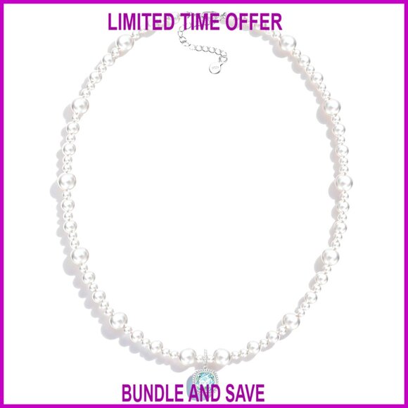 Sterling Silver Pearl Necklace with Crystal Pendant Adjustable Hypoallergenic